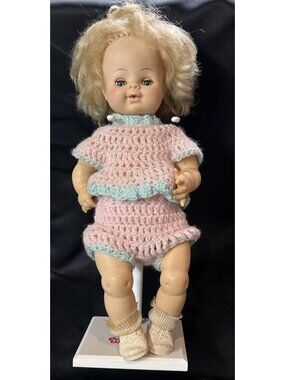 Horsman Vintage Drink and Wet Baby Doll-1960s Sleepy Eyes  Handmade Crocket